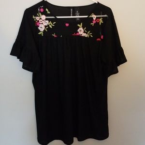 Black with floral print top